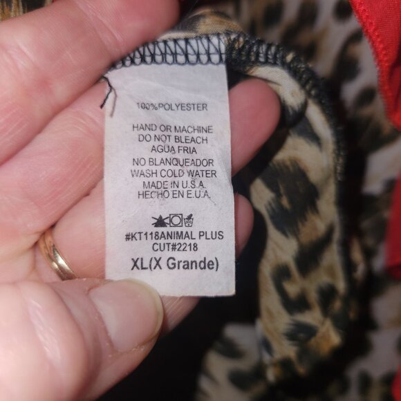 Leopard Print Flowy Blouse With Red Ruffle Trim & Open Back Design Size XL - Picture 7 of 7